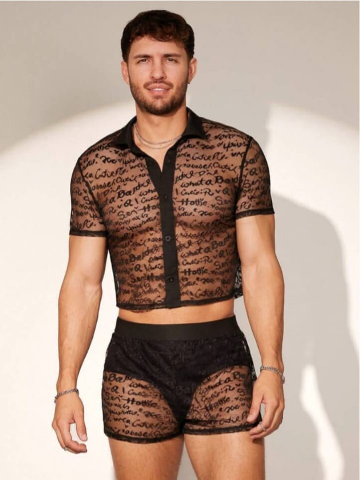 Men's Jacquard Mesh Shirt & Short Set